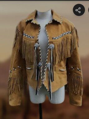 Hand Made Real Leather Native Cowboy/Cowgirl Jacket M/L Natural Tan Black/White